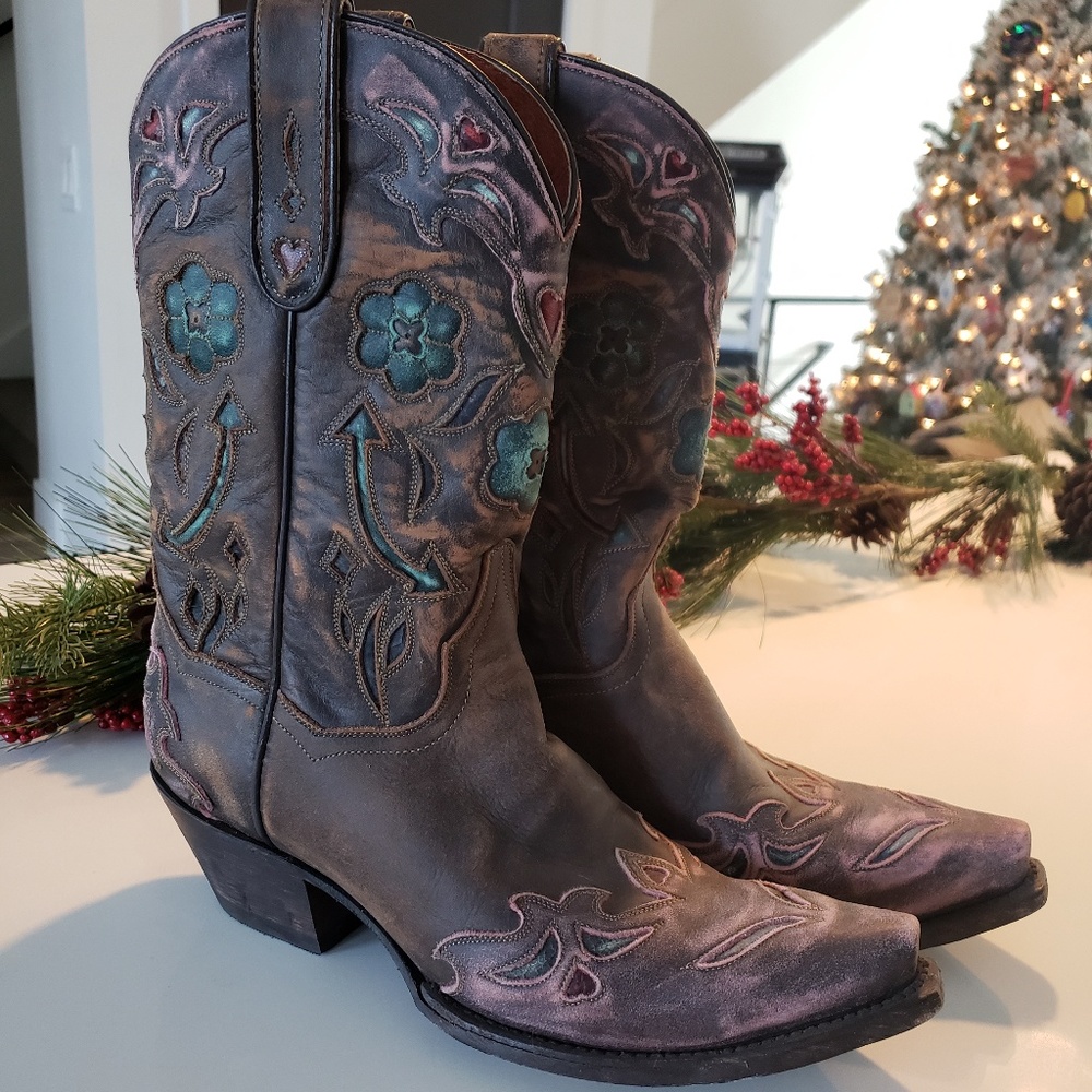 Dan Post Vintage Blue Arrow Cowboy Boots Sz 8.5